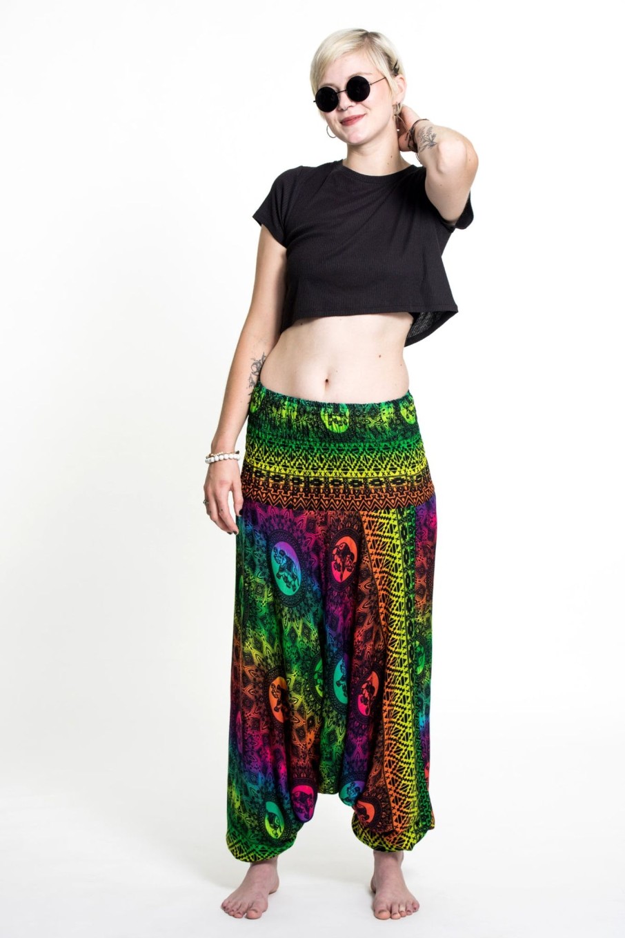 Women HaremPants | Rainbow Elephant 2-In-1 Jumpsuit Elephant Pants In Green