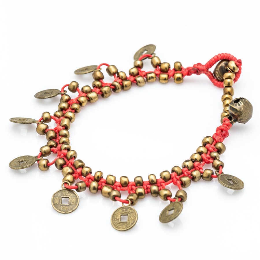 Accessories HaremPants | Chinese Coin Waxed Cotton Bracelets In Red