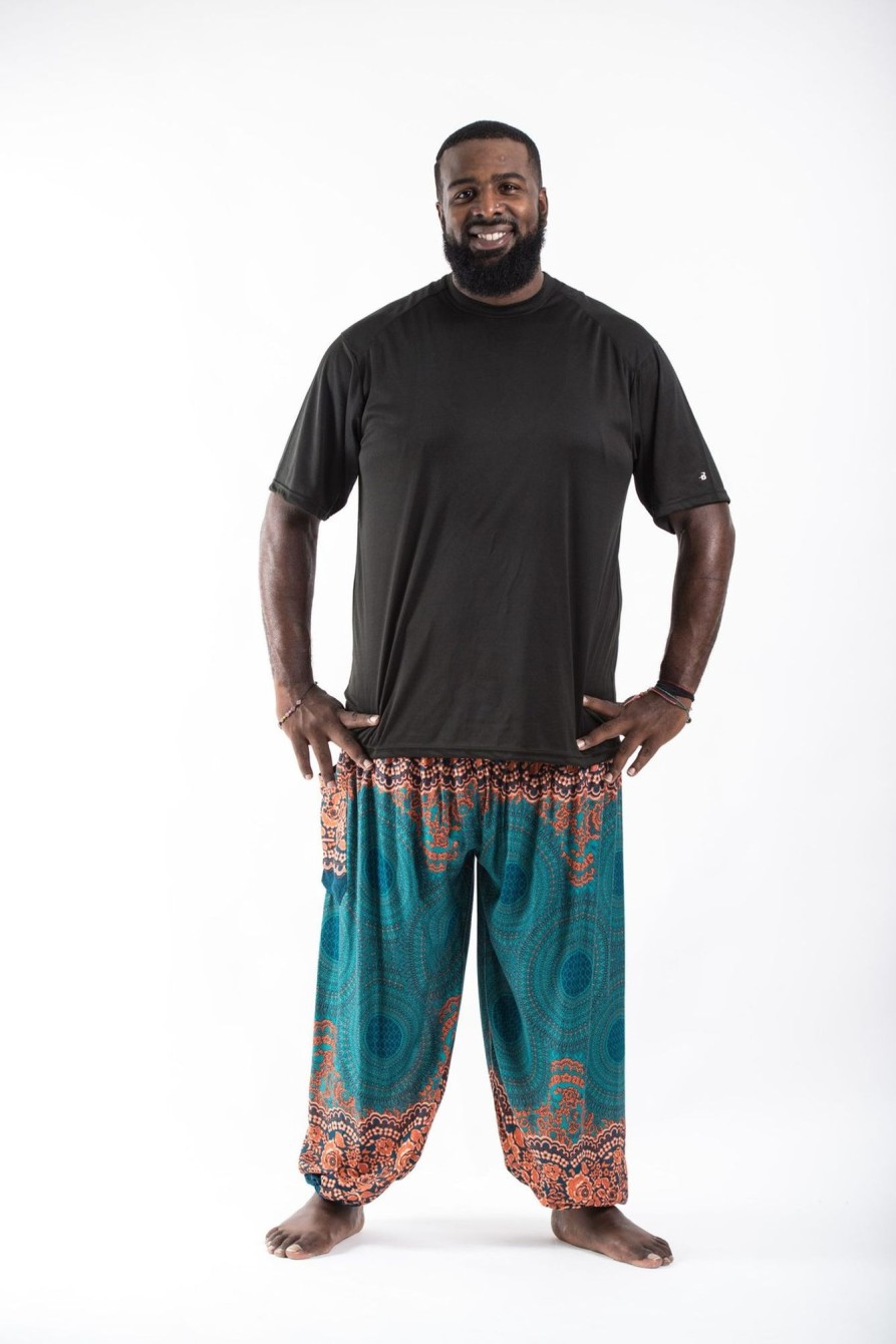 Plus Size HaremPants | Plus Size Geometric Mandalas Men'S Harem Pants In Turquoise