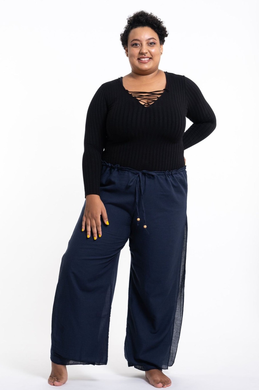 Plus Size HaremPants | Plus Size Women'S Thai Harem Double Layers Palazzo Pants In Solid Navy