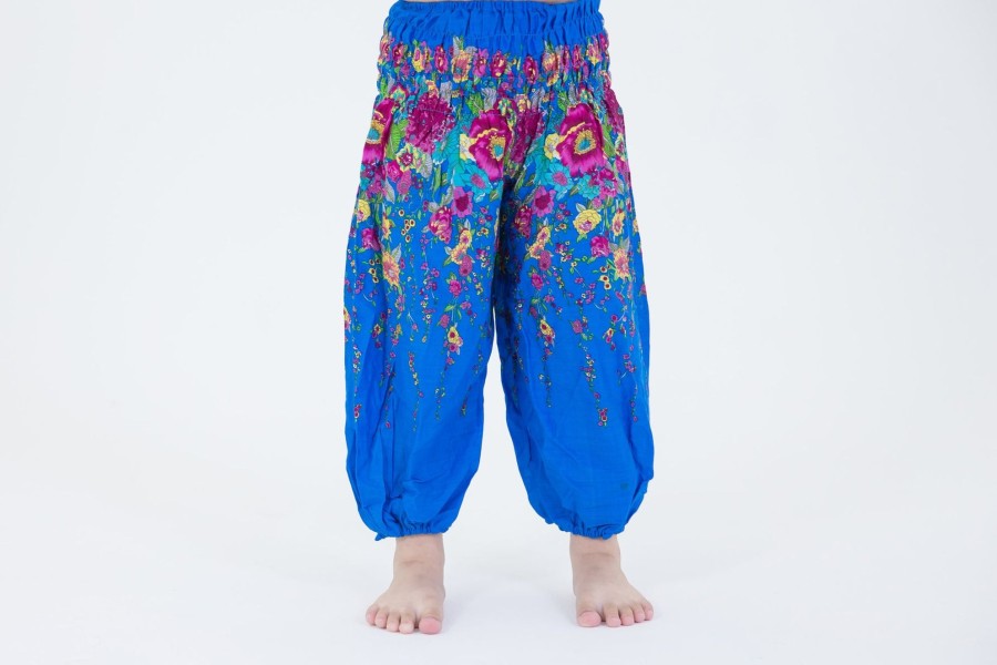 Kids HaremPants | Floral Kids Harem Pants In Ocean Blue