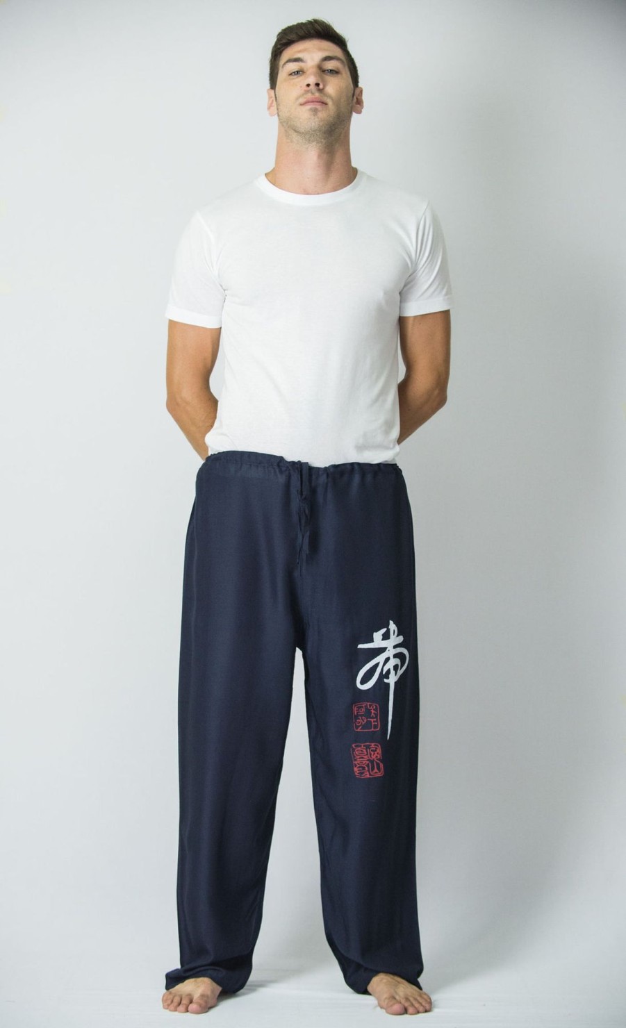 Men HaremPants | Chinese Writing Men'S Thai Yoga Pants In Navy