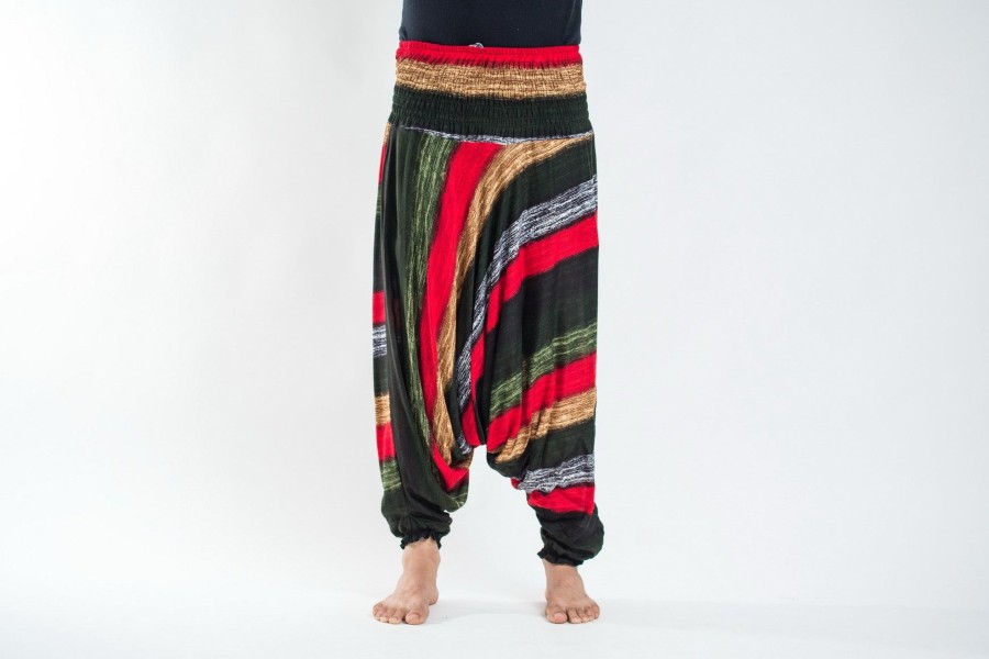 Men HaremPants | Boho Striped Drop Crotch Men'S Harem Pants In Green