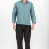 Men HaremPants | Mens Yoga Shirts Collar V Neck In Aqua