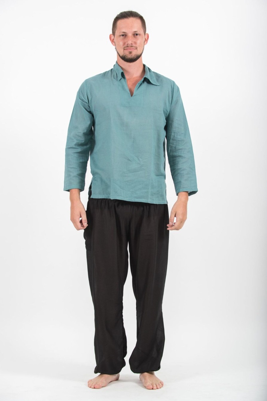 Men HaremPants | Mens Yoga Shirts Collar V Neck In Aqua