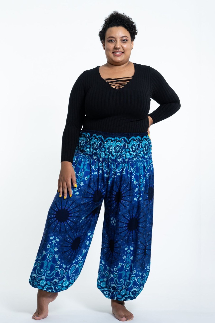 Plus Size HaremPants | Plus Size Paisley Mandalas Women'S Harem Pants In Blue