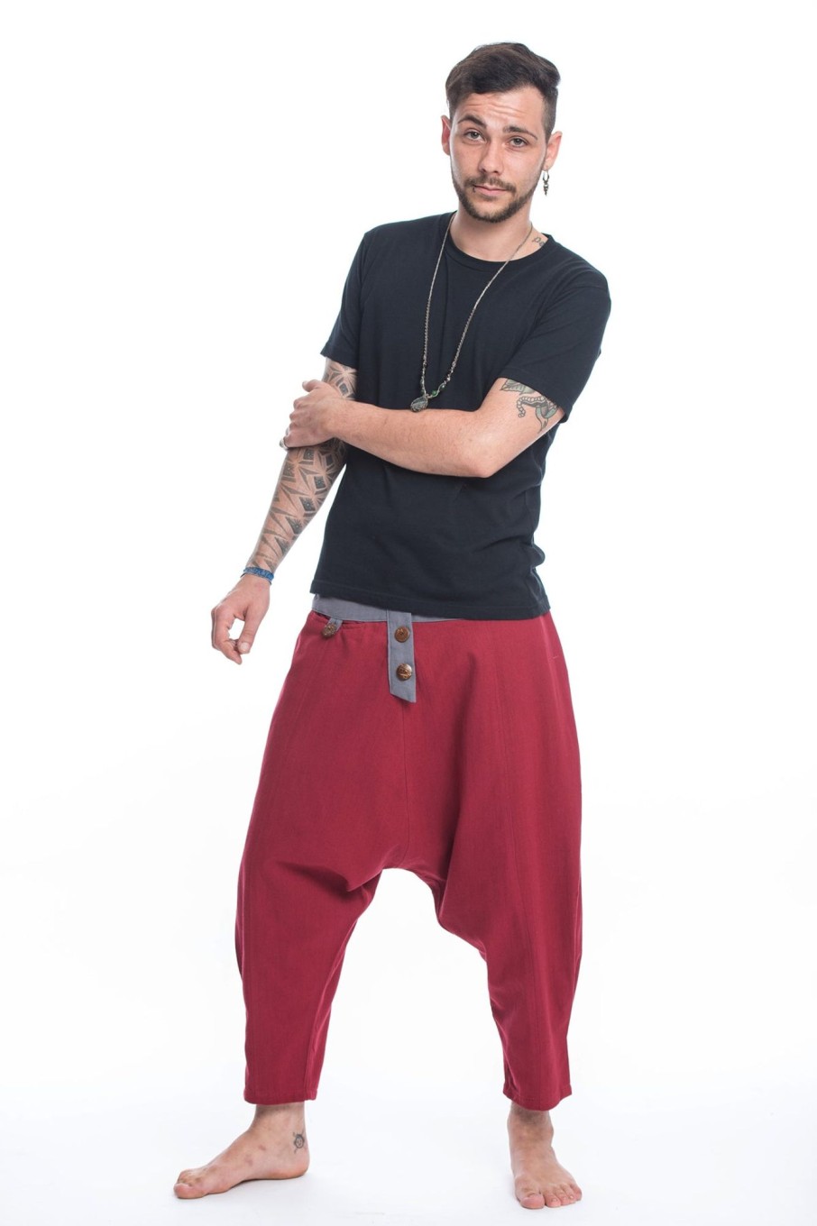 Men HaremPants | Cotton Men'S Harem Pants With Faux Buttons In Red