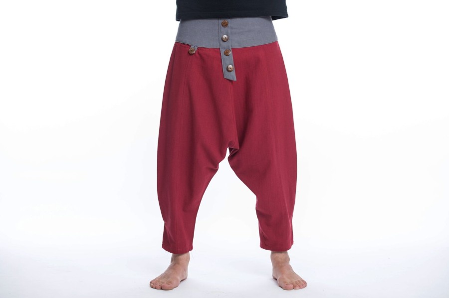 Men HaremPants | Cotton Men'S Harem Pants With Faux Buttons In Red