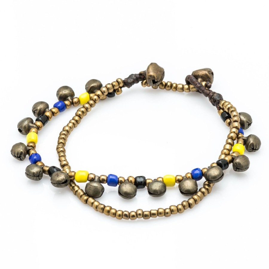 Accessories HaremPants | Brass Bell And Bead Double Strand Bracelets Multi