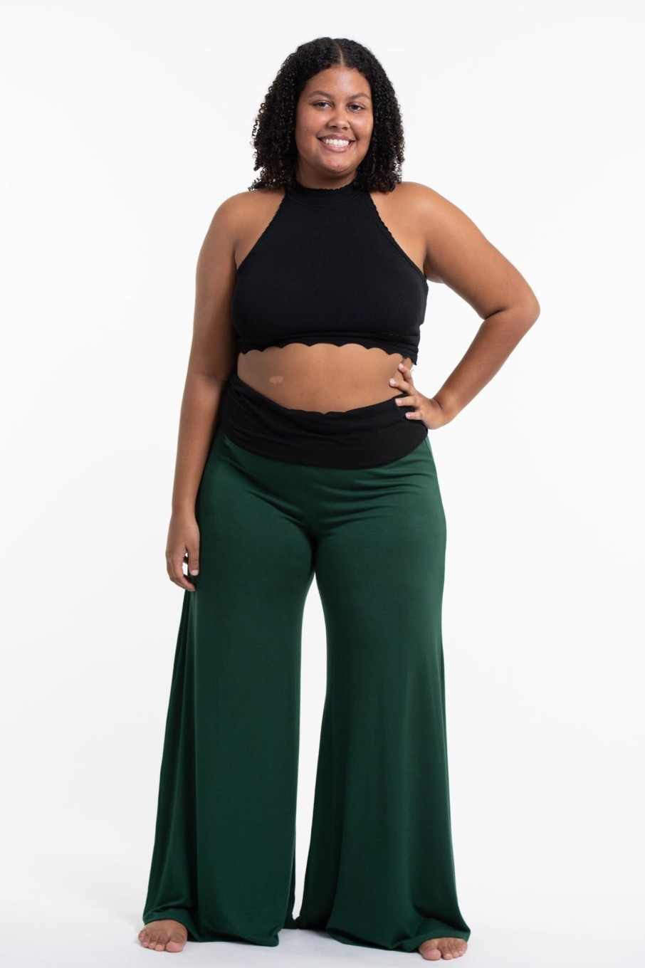 Plus Size HaremPants | Plus Size Wide Leg Palazzo Harem Pants Cotton Spandex In Solid Green