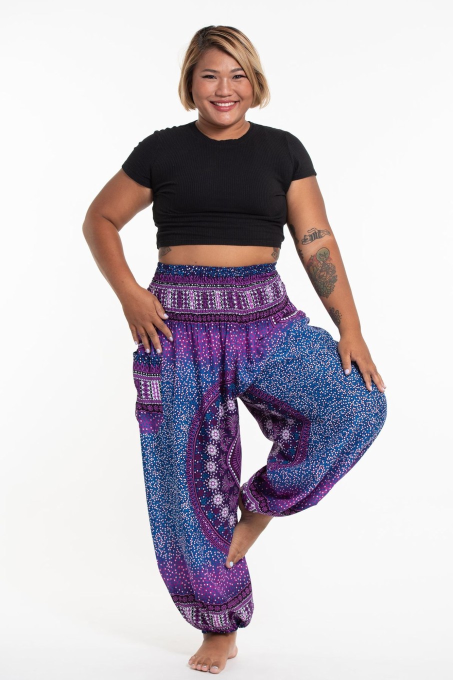 Plus Size HaremPants | Plus Size Tribal Chakras Women'S Harem Pants In Purple