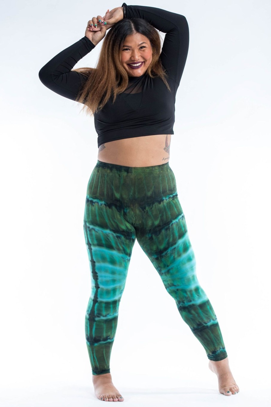 Plus Size HaremPants | Plus Size Patch Dye Tie Dye Cotton Leggings In Turquoise