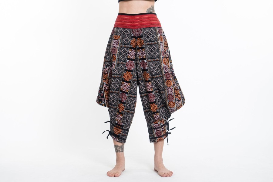 Women HaremPants | Clovers Thai Hill Tribe Fabric Women'S Harem Pants With Ankle Straps In Black