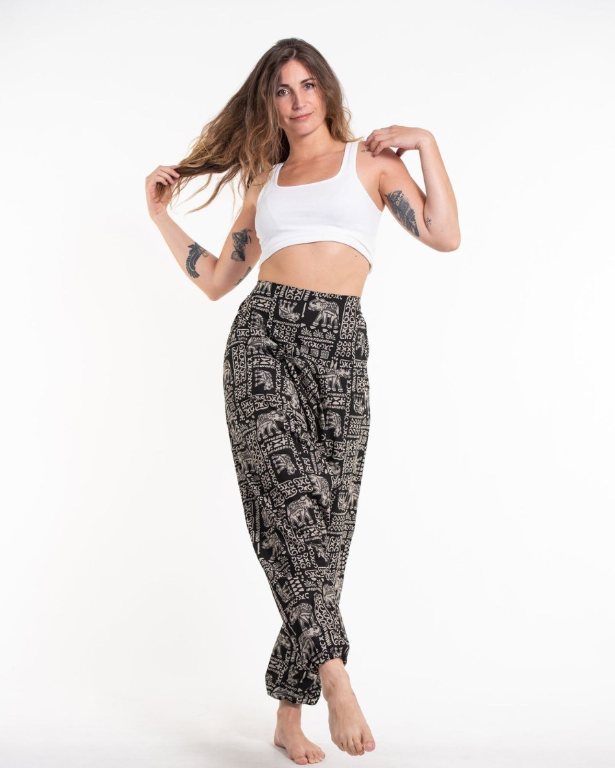 Women HaremPants | Hill Tribe Elephant Print Women'S Harem Pants In Black