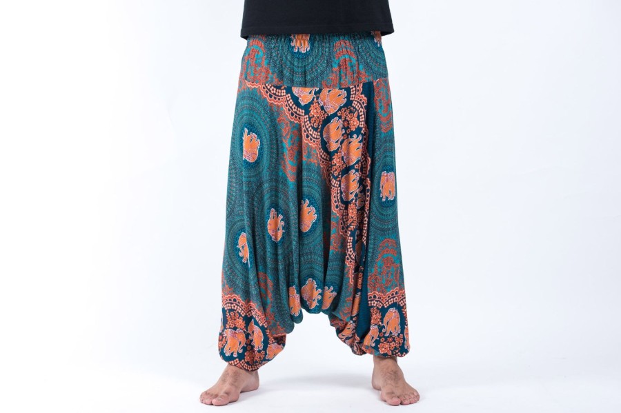 Men HaremPants | Mandala Elephant Drop Crotch Men'S Elephant Pants In Turquoise