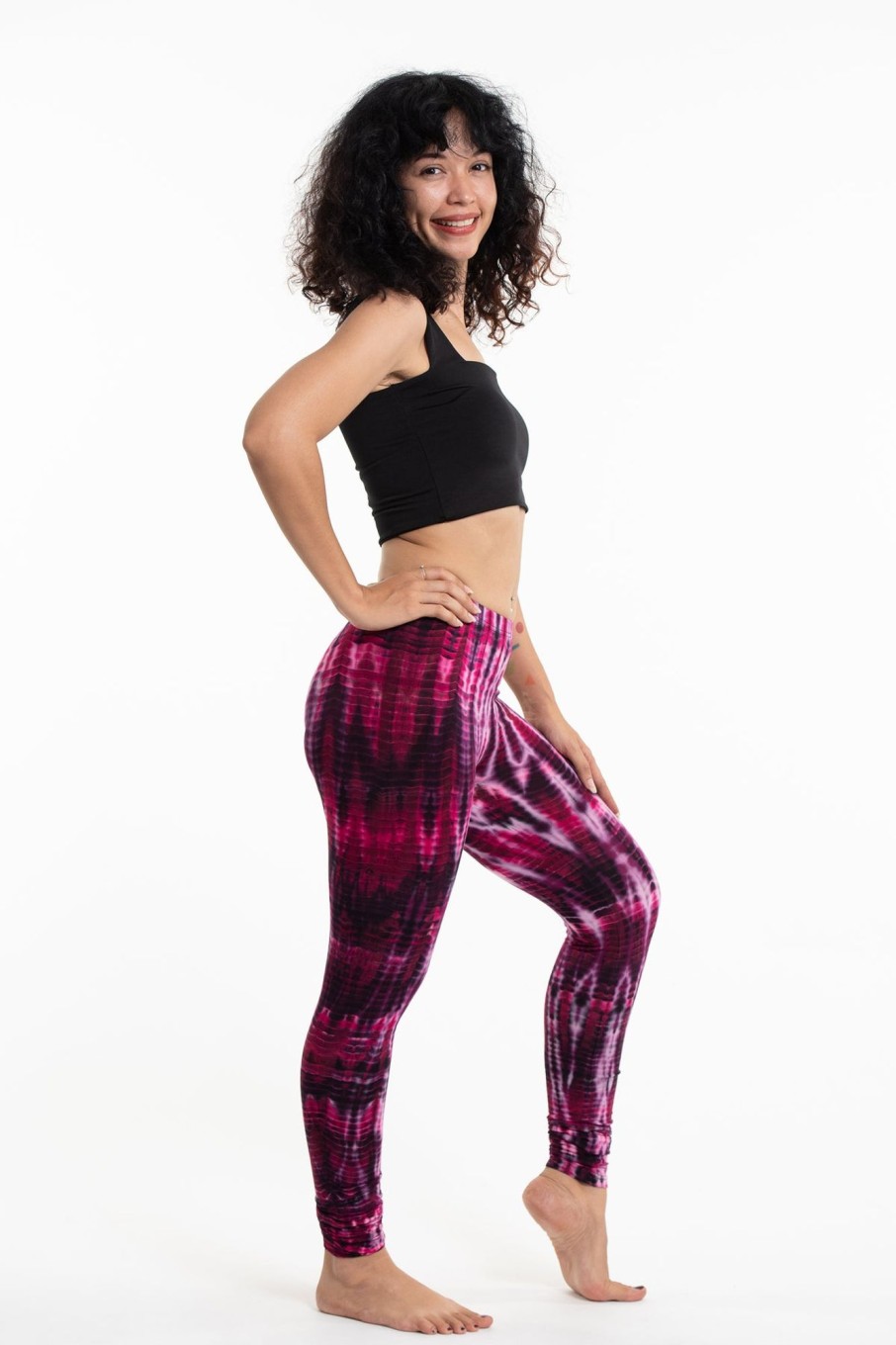 Women HaremPants | Lightning Stripes Tie Dye Cotton Leggings In Pink