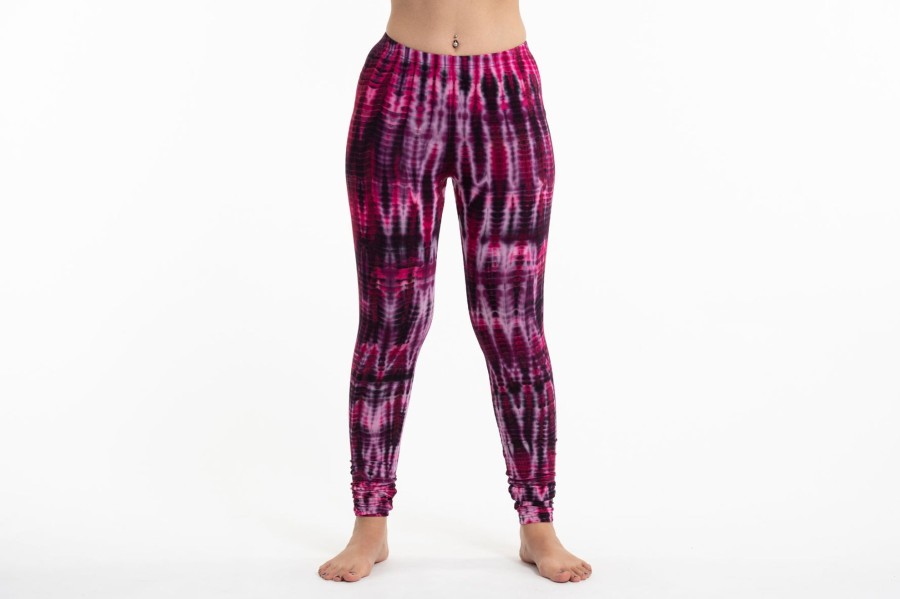 Women HaremPants | Lightning Stripes Tie Dye Cotton Leggings In Pink