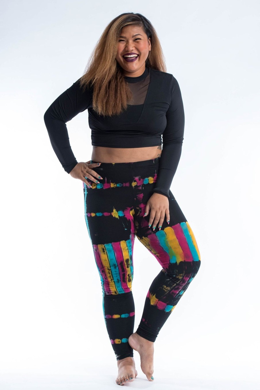 Women HaremPants | Plus Size Patch Dye Tie Dye Cotton Leggings In Festival Black