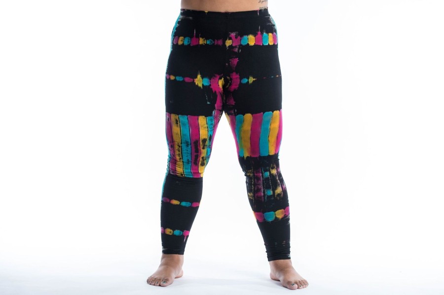 Women HaremPants | Plus Size Patch Dye Tie Dye Cotton Leggings In Festival Black