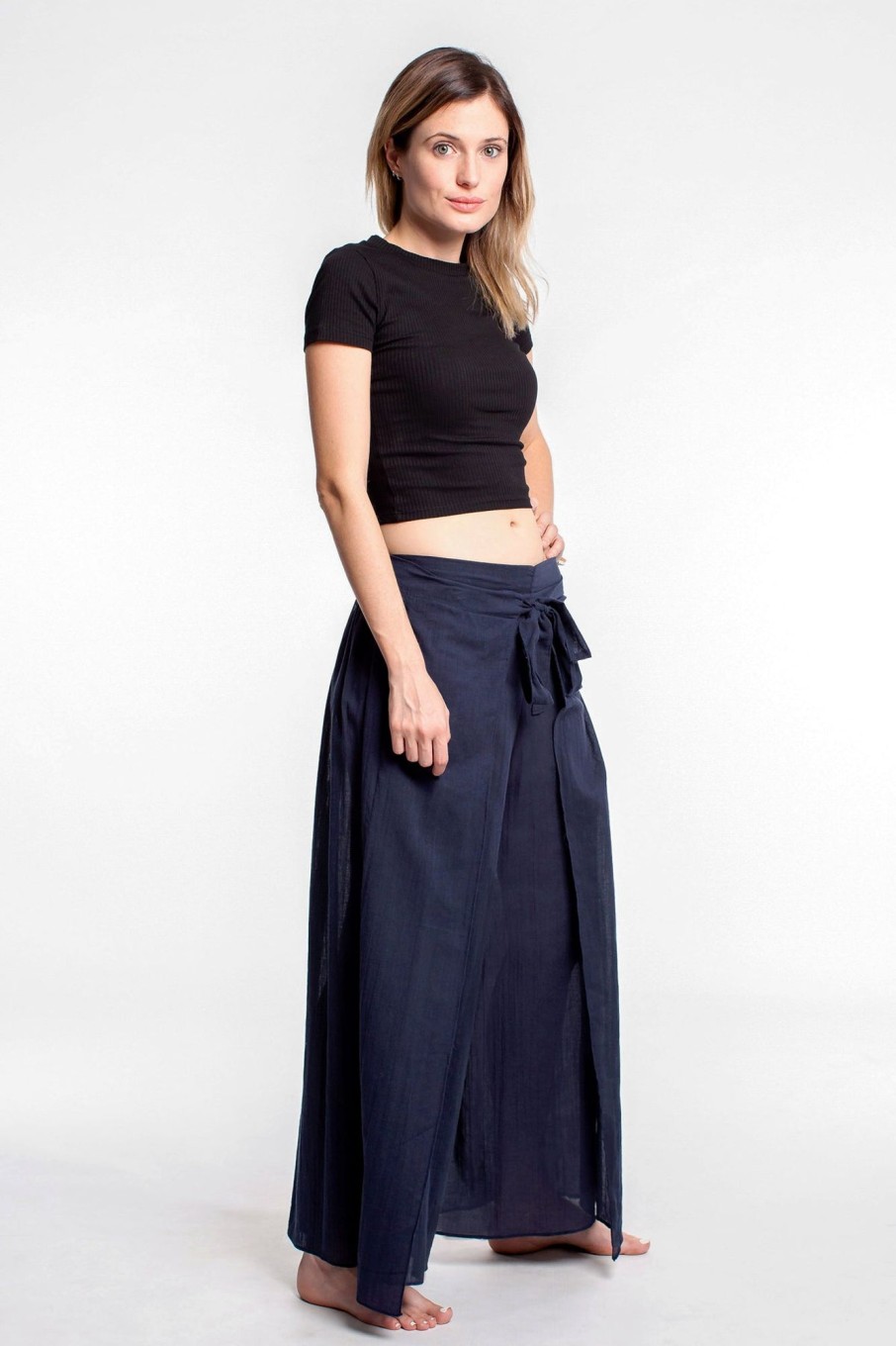 Women HaremPants | Women'S Cotton Wrap Palazzo Pants In Solid Navy