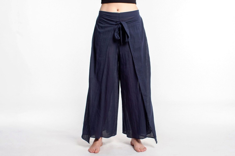 Women HaremPants | Women'S Cotton Wrap Palazzo Pants In Solid Navy