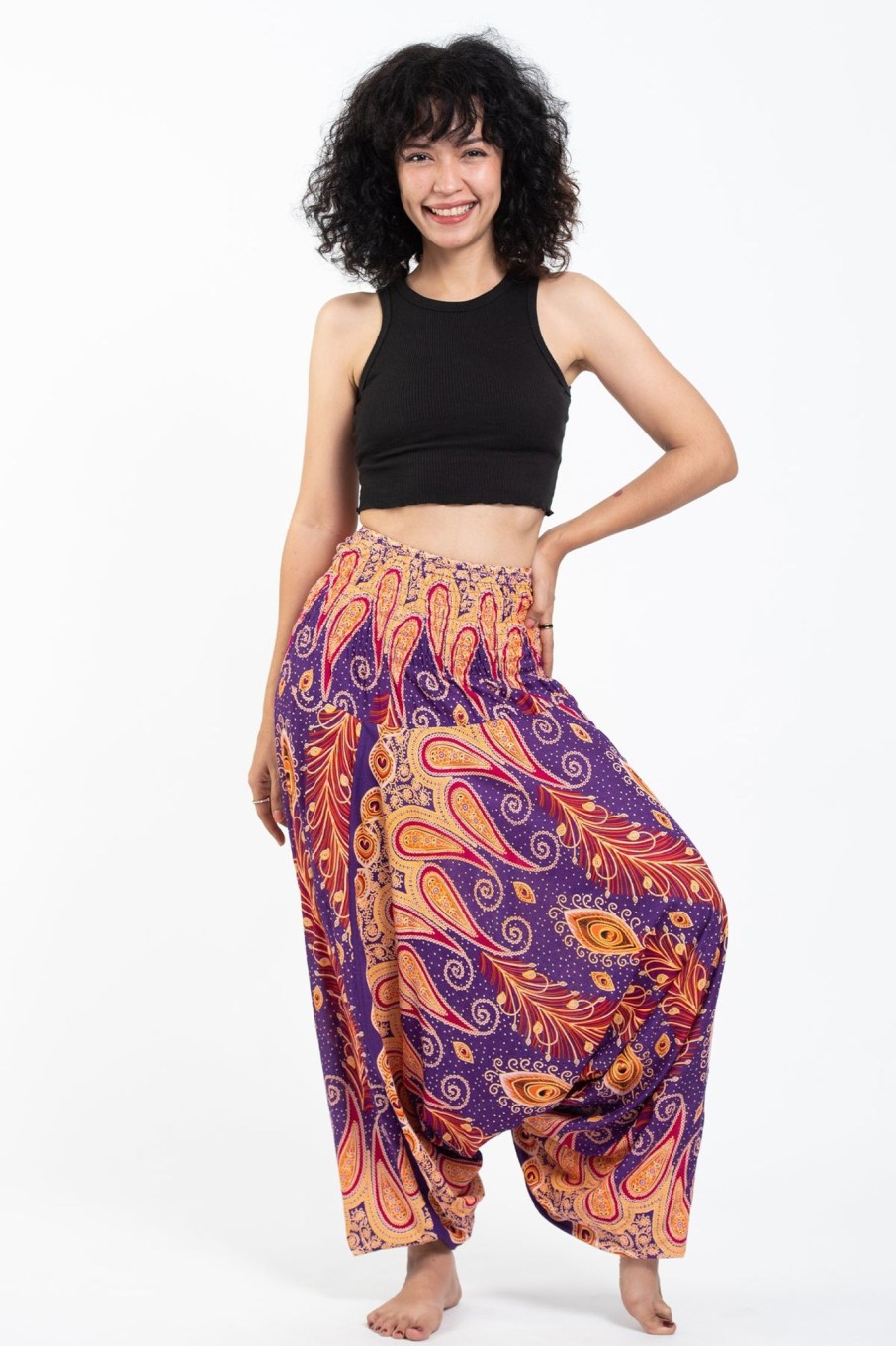 Women HaremPants | Peacock Paisley 2-In-1 Jumpsuit Harem Pants In Purple