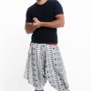 Men HaremPants | Traditional Prints Thai Hill Tribe Fabric Men'S Harem Pants With Ankle Straps In White