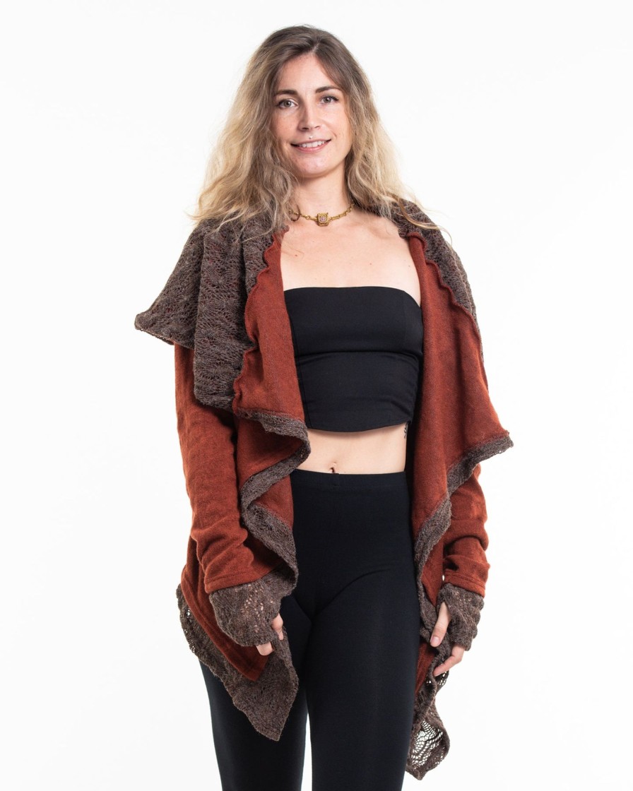 Women HaremPants | Hooded Shawl Cardigan In Brick