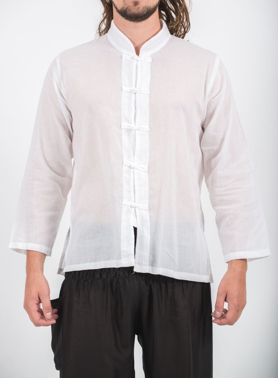 Men HaremPants | Mens Yoga Shirts Chinese Collared In White