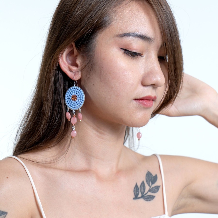 Accessories HaremPants | Circle Beaded Stones Earrings In Blue