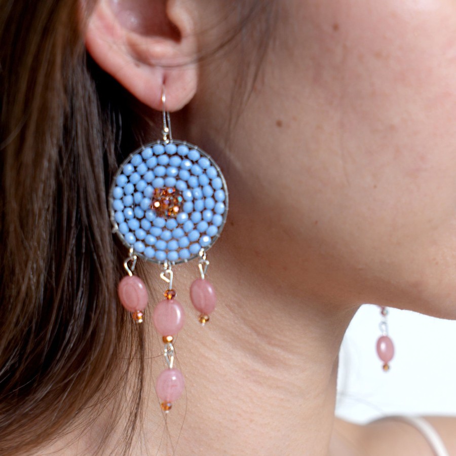 Accessories HaremPants | Circle Beaded Stones Earrings In Blue