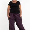 Plus Size HaremPants | Plus Size Women'S Drawstring Pinstripes Cotton Pants With Aztec Pocket In Purple