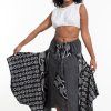 Women HaremPants | Daisy Dot Prints Cotton Handkerchief Midi Skirt In Black