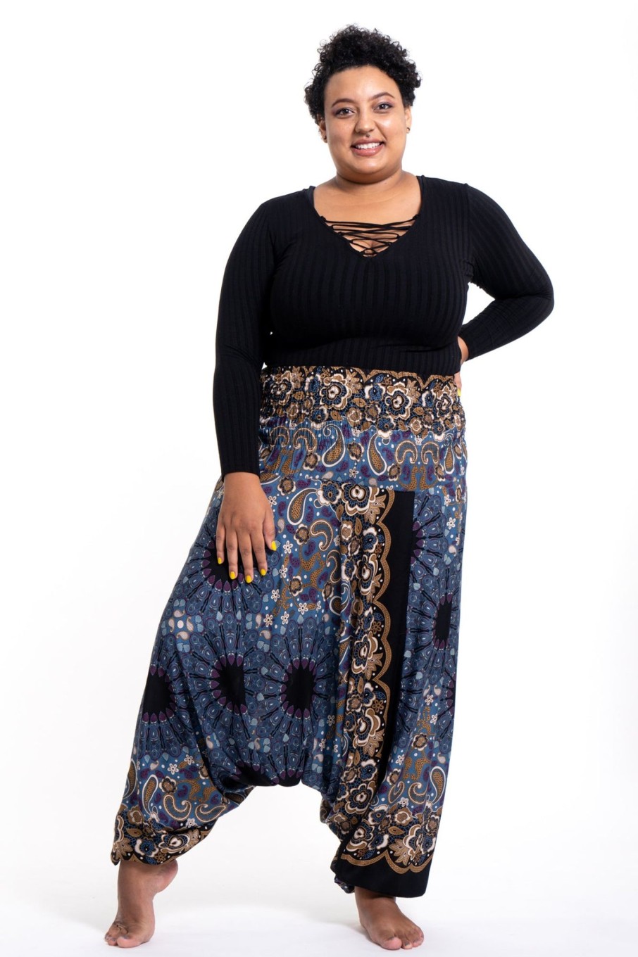 Women HaremPants | Plus Size Paisley Mandalas 2-In-1 Jumpsuit Harem Pants In Gray