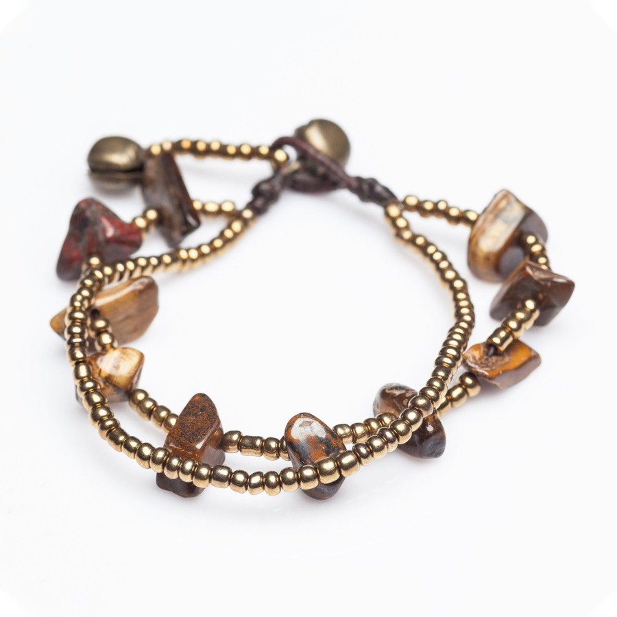 Accessories HaremPants | Brass Bead And Stone Double Strand Bracelets Tiger Eye