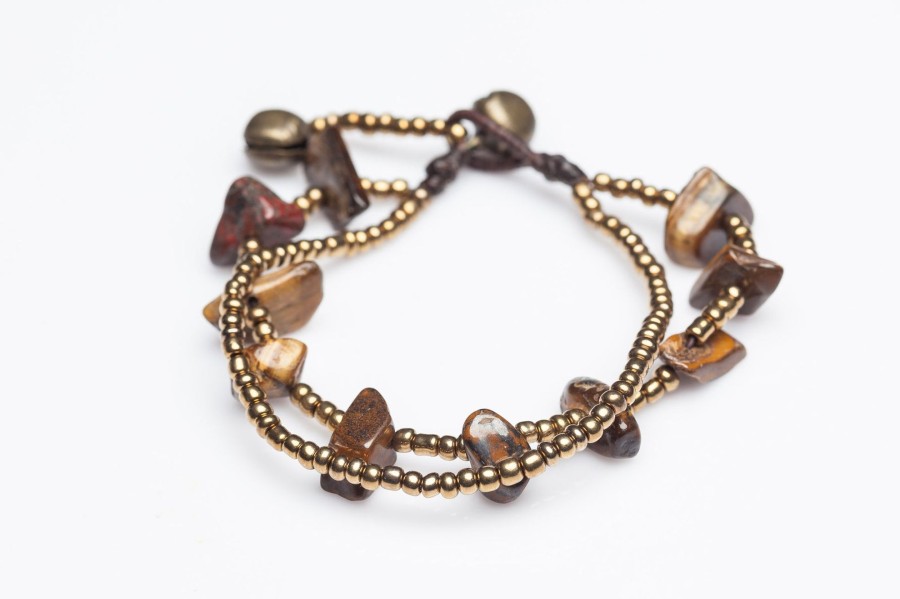 Accessories HaremPants | Brass Bead And Stone Double Strand Bracelets Tiger Eye