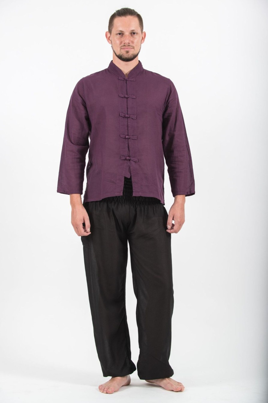 Men HaremPants | Mens Yoga Shirts Chinese Collared In Purple