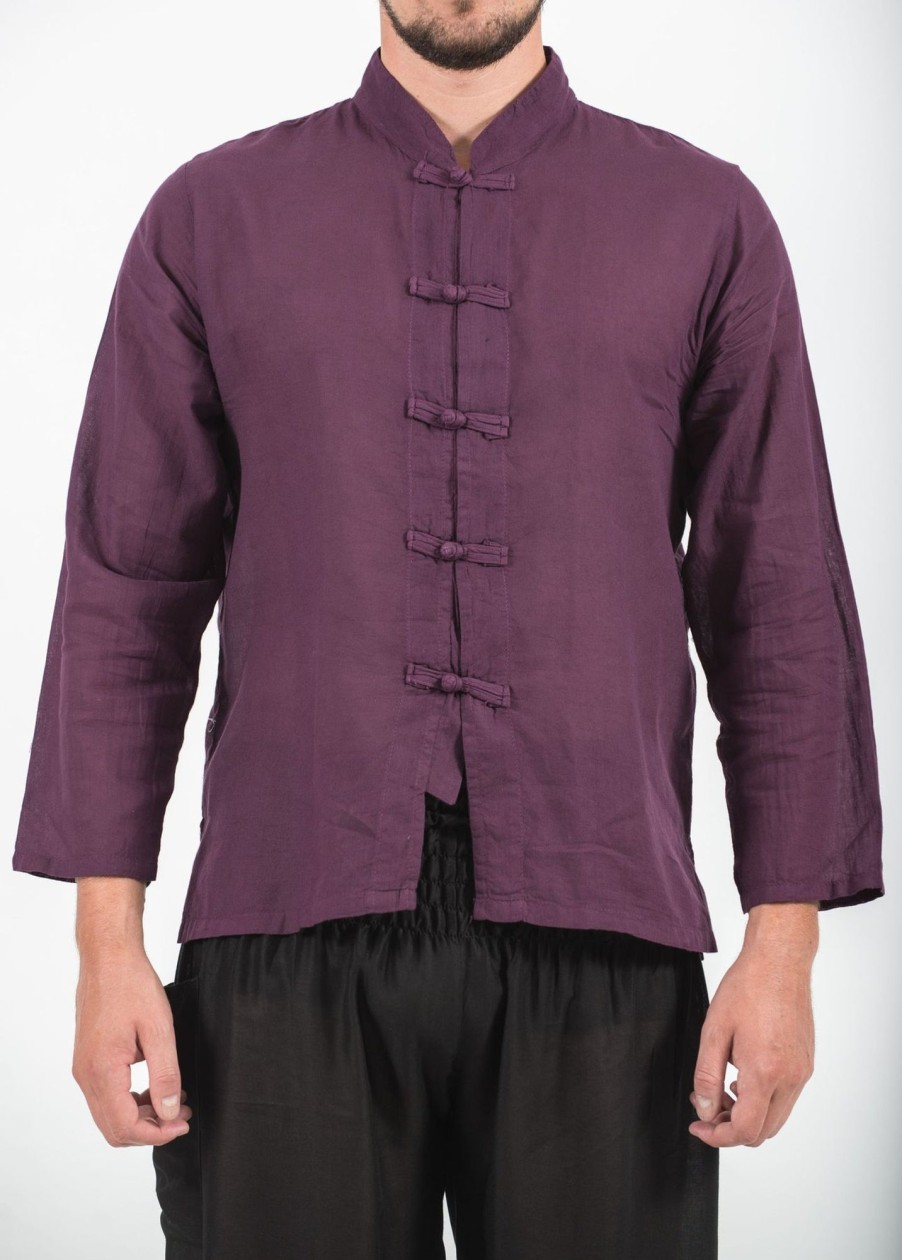 Men HaremPants | Mens Yoga Shirts Chinese Collared In Purple