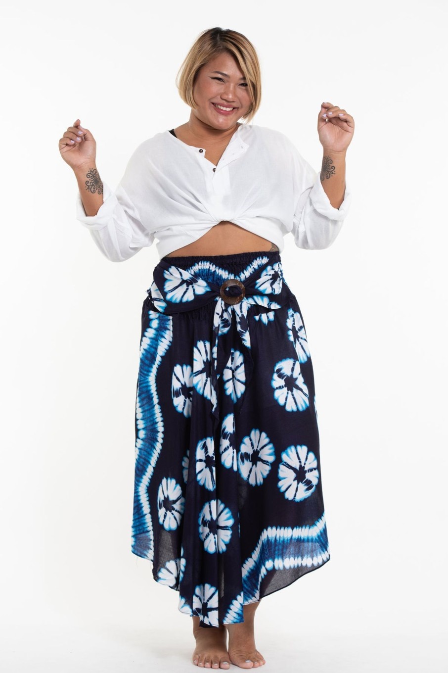 Women HaremPants | Plus Size Tie Dye Handkerchief Midi Skirt In Indigo