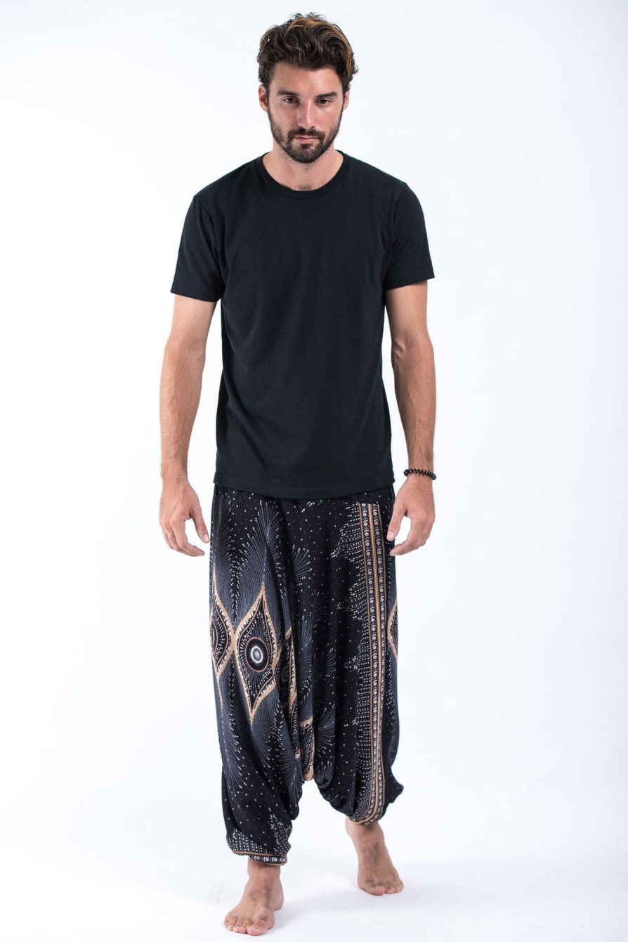 Men HaremPants | Diamond Peacock Drop Crotch Men'S Harem Pants In Black