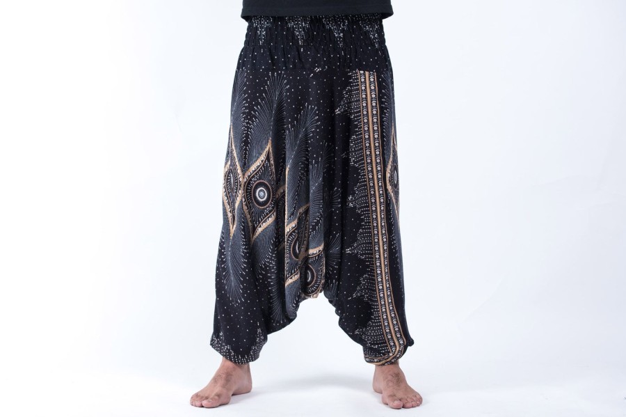 Men HaremPants | Diamond Peacock Drop Crotch Men'S Harem Pants In Black