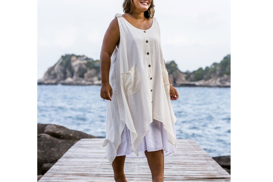 Women HaremPants | Plus Size Women'S Crinkled Hill Tribe Cotton Tank Dress In Off White