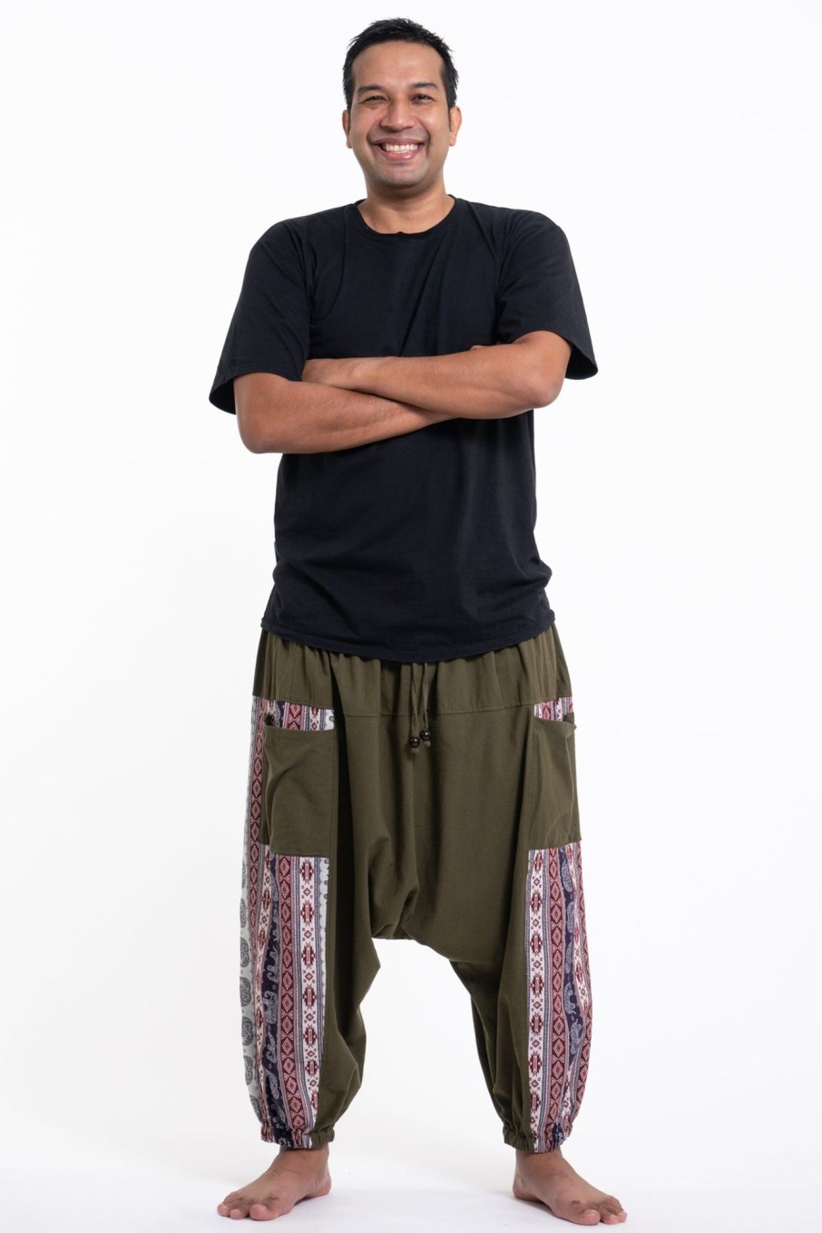 Men HaremPants | Plus Size Elephant Aztec Cotton Men'S Harem Pants In Green