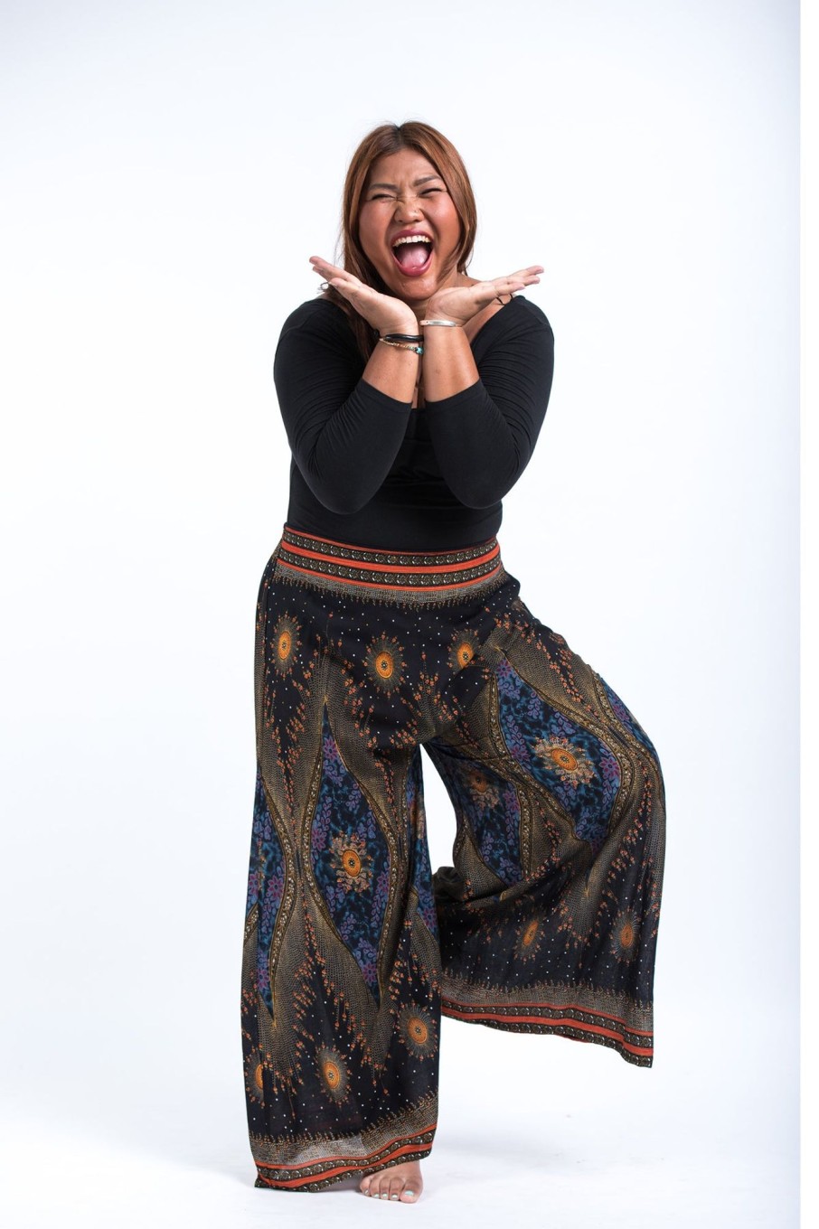 Women HaremPants | Plus Size Peacock Eyes Palazzo Style Harem Pants In Black