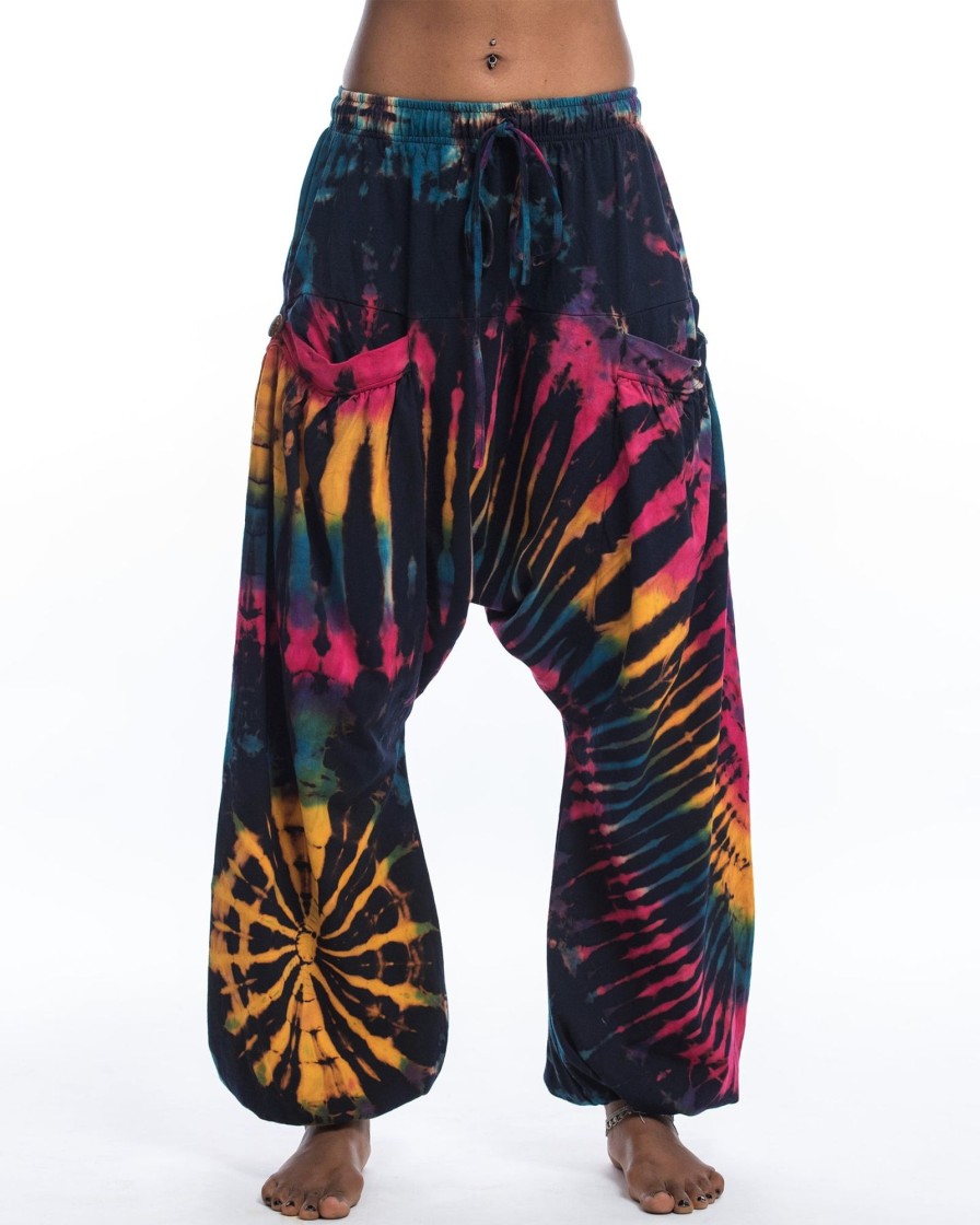 Women HaremPants | Tie Dye Cotton Women Harem Pants In Navy Rainbow