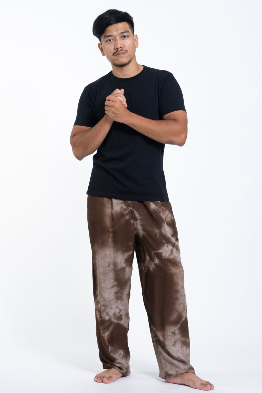 Men HaremPants | Tie Dye Drawstring Men'S Yoga Massage Pants In Brown