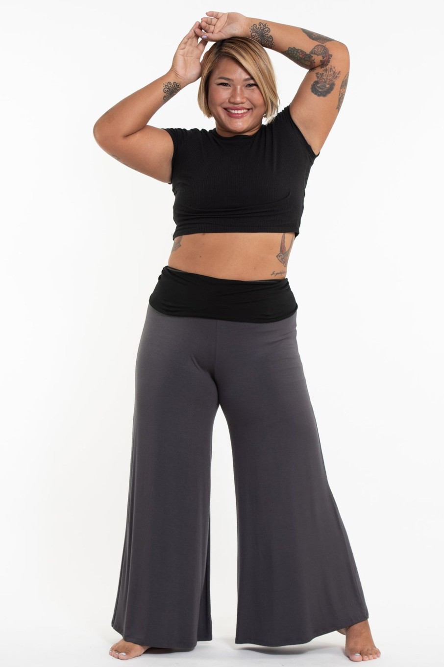 Women HaremPants | Plus Size Wide Leg Palazzo Harem Pants Cotton Spandex In Solid Gray