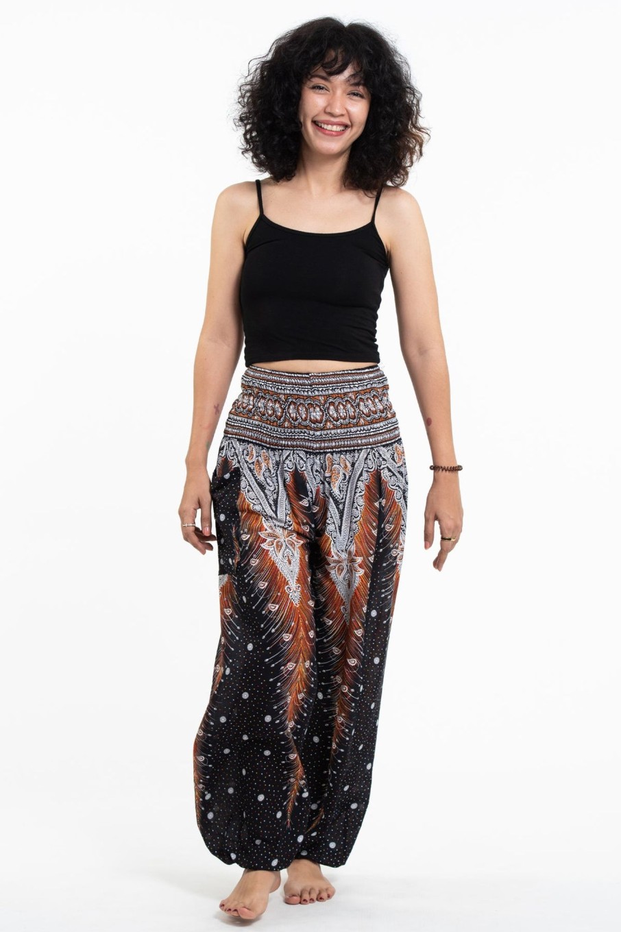 Women HaremPants | Peacock Feathers Women'S Harem Pants In Black