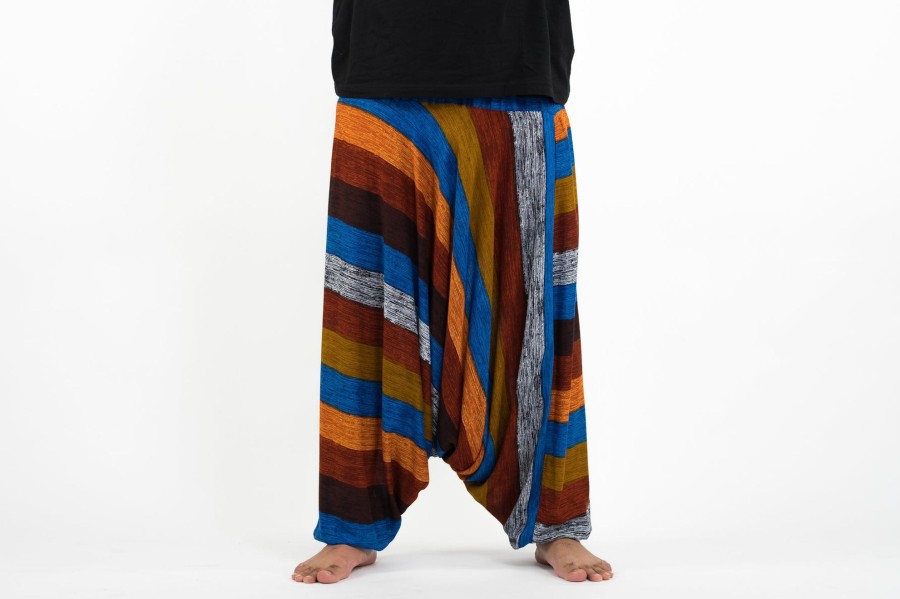 Men HaremPants | Plus Size Boho Striped Drop Crotch Men'S Harem Pants In Rust