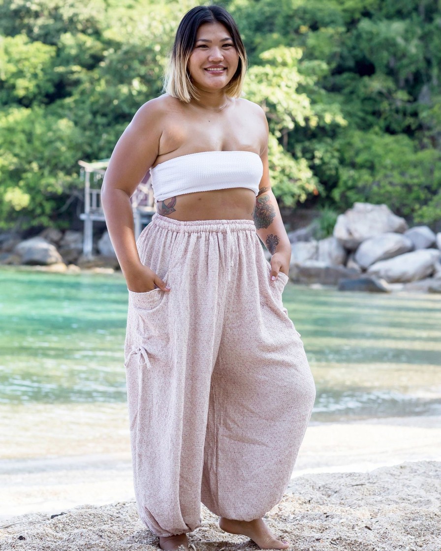 Plus Size HaremPants | Plus Size Women'S Ribbed Cotton Pants In Pink